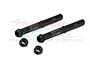 A pair of black GPM Racing 7075 aluminium fork tubes with matching end caps for an RC motorcycle.