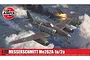 Airfix 1/72 scale Messerschmitt Me262A-1a/2a model kit box art showing the jet fighter in flight attacking a bomber.