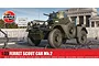 Airfix 1/35 scale Ferret Scout Car Mk.2 plastic model kit box art featuring a green military vehicle near a Berlin border sign.