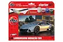 Airfix 1/43 scale Lamborghini Huracan EVO plastic model starter kit packaging showing the finished car model, paint pots, brush, and poly cement.