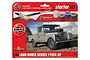 Airfix 1/43 scale Land Rover Series 1 Pick-Up starter model kit in packaging, including paints, brush, and cement.