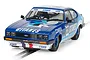 Scalextric 1/32 scale Ford Capri MK3 slot car in blue and white Gitanes livery, featuring racing number 123 on a white background.