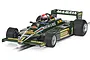 A 1/32 scale Scalextric Lotus 79 slot car in dark green livery with Martini & Rossi branding and number 1 on the nose.