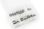 A clear plastic compartment box containing various sizes of metal shielded ball bearings for RC vehicles.