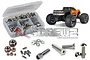 RC Screwz stainless steel screw kit for Arrma Granite 3S BLX, featuring a plastic storage box filled with screws, nuts, and washers, plus a model truck.