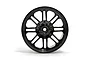 A single black chrome 8-spoke RC monster truck wheel rim viewed from the front against a white background.