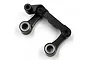 A black anodized aluminium RC steering bell crank assembly with two ball bearings installed, isolated on a white background.