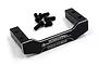 A black aluminium servo mount by Yeah Racing with a set of black mounting screws on a white background.