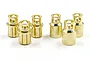 A set of six gold-plated bullet connectors for RC electronics, arranged on a white background.