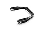 A black aluminium carry handle for a Sanwa M17 radio transmitter, featuring silver-edged detailing and mounting holes.