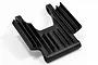 A black RPM brand radiator part for an RC motorcycle, featuring cooling fins and mounting holes, isolated on a white background.