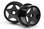 Two black HPI Racing Super Star front rims for a 1/5 scale RC buggy, shown against a white background.