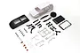 Kyosho Mini-Z Toyota 4Runner unpainted body shell kit with various black and white plastic accessories and small parts on a white background.