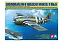Tamiya 1/48 scale Grumman FM-1 Wildcat/Martlet Mk.V plastic model kit box art featuring a painted illustration of the aircraft flying over an aircraft carrier.