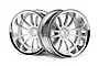 Two HPI Work XSA 02C RC car rims featuring a white multi-spoke center and a deep chrome-plated outer dish, shown against a white background.