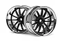 Two HPI Work XSA 02C RC car rims featuring a chrome outer lip and black multi-spoke center design against a white background.
