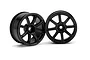 Two black HPI Work Emotion XC8 RC car rims shown from front and angled perspectives against a white background.