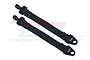 Two black GPM Racing RC rear suspension travel limit straps with black aluminium mounting buckles, shown against a white background.