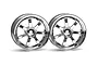Two chrome-finished HPI Rays Gram Lights 57S-Pro RC car rims shown side-by-side against a white background.