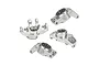 Four silver aluminium RC car steering and rear hub components from GPM Racing, featuring pre-installed bearings and engraved markings.