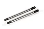 Two silver metal RC shock shafts with threaded ends on a white background.