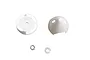 White FMS propeller spinner set including backplate, nose cone, nut, and washer on a white background.