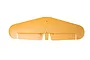 A yellow foam horizontal stabilizer for an RC plane, featuring a central elevator section and rounded wingtips.