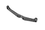 A curved carbon fibre rear body mount brace for an RC car, featuring a woven texture and mounting holes at each end and in the center.