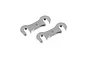 Two XRAY gunmetal aluminium front roll-centre spacers with an F marking, shown on a white background.