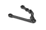 A black XRAY CFF hard front left lower suspension arm for an RC car, featuring a carbon fiber weave pattern and a stamped H marking.