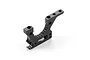 A black anodized aluminium front left lower bulkhead for an XRAY RC car, shown from an angled perspective against a white background.
