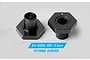 Two black aluminium RC wheel hubs with a +0.5mm offset, shown from different angles against a plain grey background.