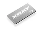 A rectangular XRAY branded tungsten chassis weight plate with a brushed metal finish and 12g weight marking.