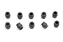 A set of ten small black metal shoulder pivot balls for RC car suspension, arranged in two rows on a white background.