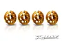 Four orange anodized aluminium shock spring collars for RC cars arranged in a row against a white background.
