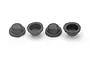 Four black silicone shock membranes for RC car suspension arranged in a row against a white background.