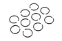 A top-down view of ten small black circular O-clips arranged on a plain white background.