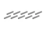 Ten small, silver-coloured metal axle pins arranged in two rows of five against a white background.