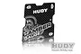 Hudy carbon fibre quick camber gauge for RC cars, featuring 1.5, 2.0, and 2.5 degree measurement slots on a white background.