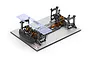 A Hudy 1/10 scale universal set-up station mounted on a grey base plate, featuring black and orange anodized aluminium components and a clear acrylic gauge.