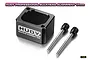 Hudy 17mm professional bulkhead alignment tool with a black aluminium block and two metal alignment pins on a white background.