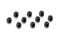 Ten black aluminium 3mm nyloc nuts arranged in a group on a white background.