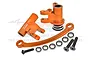 GPM Racing orange anodised aluminium steering bellcrank and drag link assembly with bearings and screws.