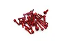 A pile of red anodized aluminium socket head screws for RC transmitter upgrades.