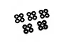 A set of small black anodized aluminium washers arranged in groups on a white background.