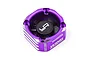 A purple Yeah Racing aluminium 30mm booster cooling fan for RC cars, featuring a black fan blade and branded housing.