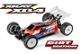 A studio shot of the XRAY XB4 '24 Dirt Edition 1/10 scale 4WD RC buggy, featuring a red, white, and blue body shell on a white background.