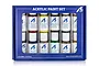 A set of 12 Artesania Latina acrylic paints in a blue cardboard display box, featuring various colours for model building.