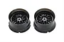 Two black Pandora RC RWB M-1 display rims for RC drift cars shown from a high angle against a white background.