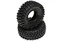 Two Boom Racing 1.9 inch Hustler XTreme crawler tyres stacked on a white background.
